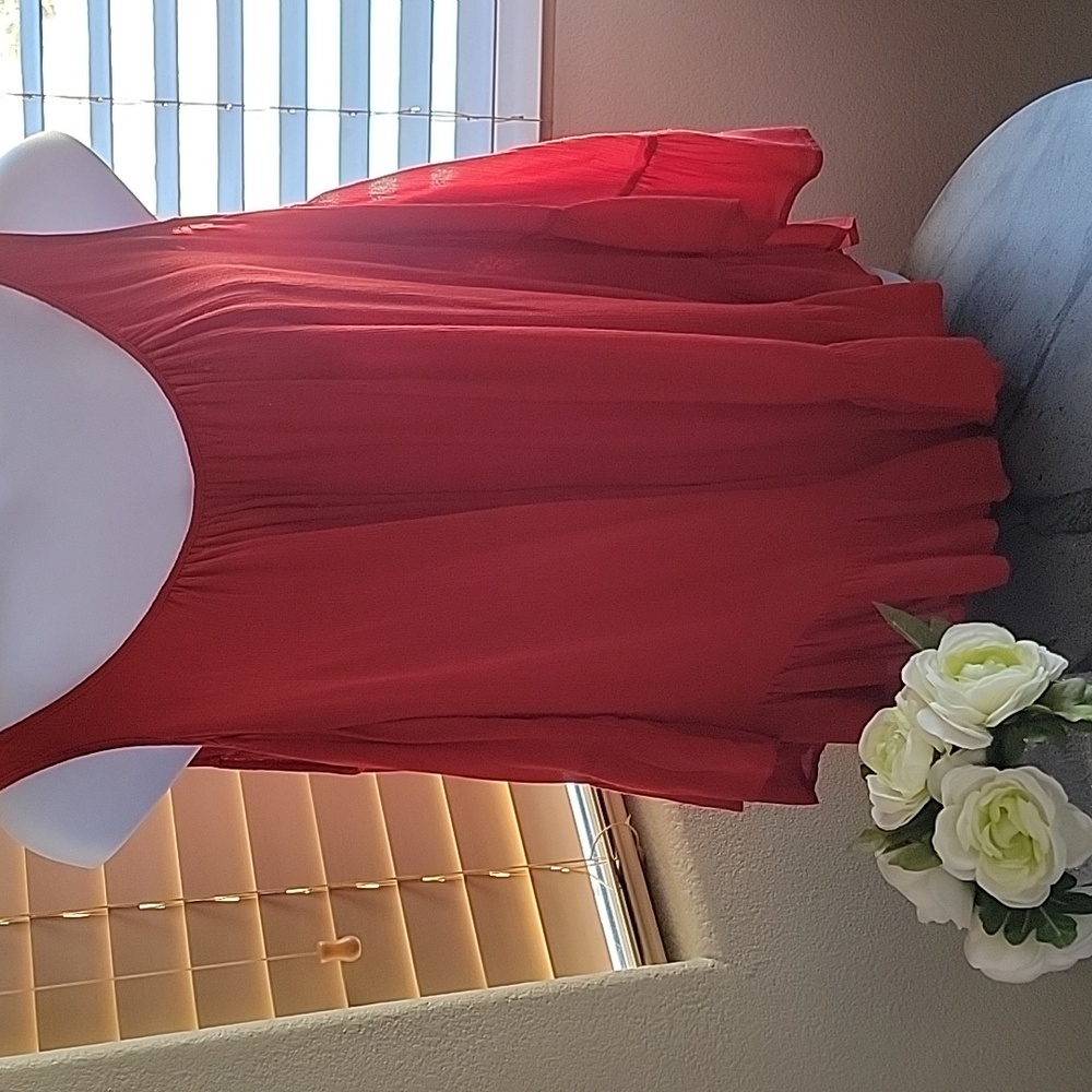 World unity cold shoulder flowing bell sleeve red gauze top plus size 0 - Picture 1 of 10